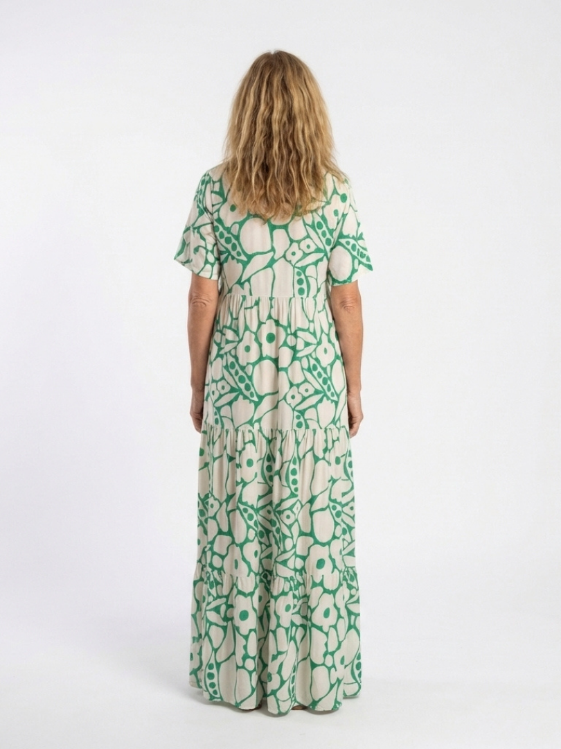 ZULEIKA | SHORT SLEEVE V NECK FLORAL MIDI DRESS