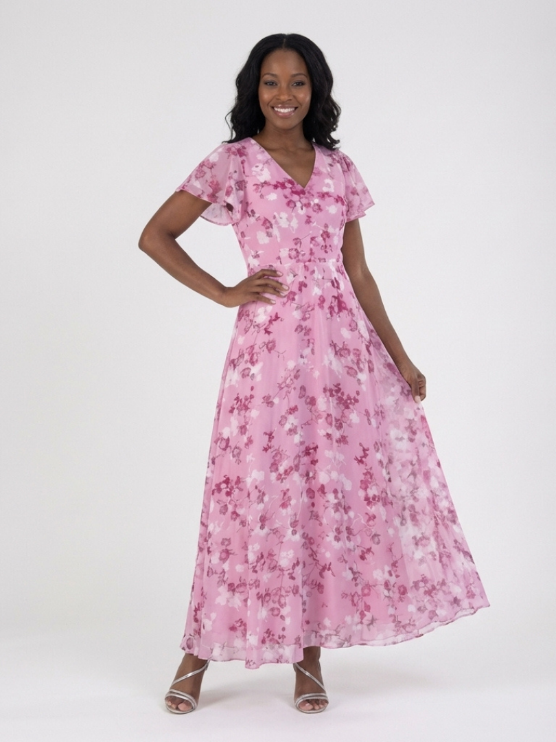 ISMERIA | FLORAL CHIFFON MAXI DRESS