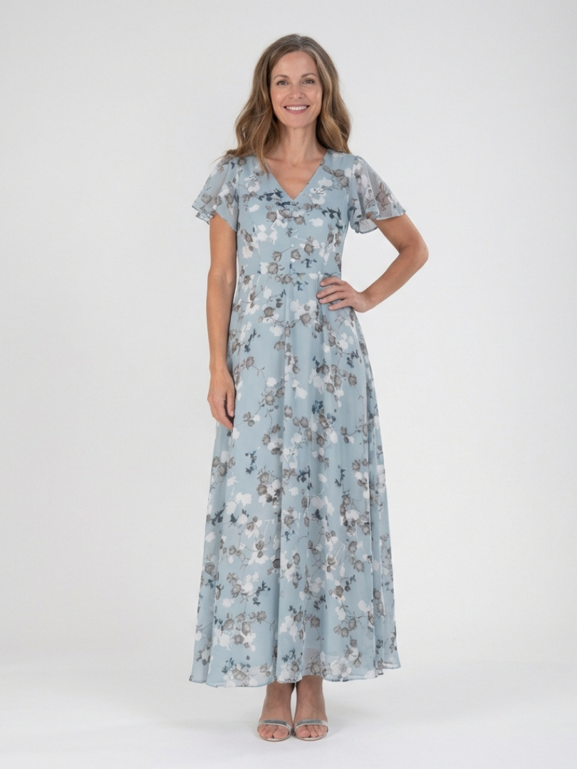 ISMERIA | FLORAL CHIFFON MAXI DRESS