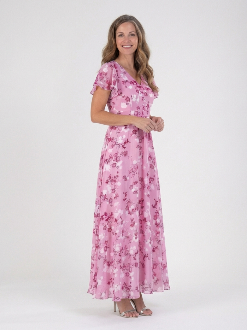 ISMERIA | FLORAL CHIFFON MAXI DRESS