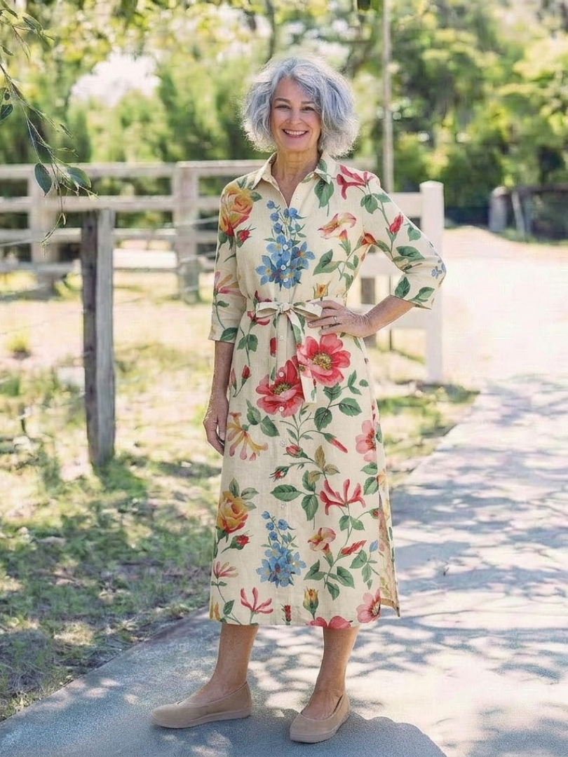 MARIBEL | BUTTON FRONT HALF SLEEVE FLORAL MIDI DRESS