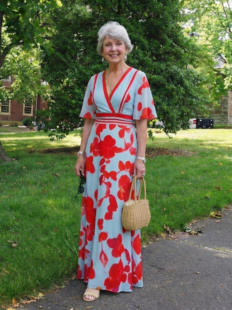 CORINNE | V NECK SHORT SLEEVE FLORAL MAXI DRESS