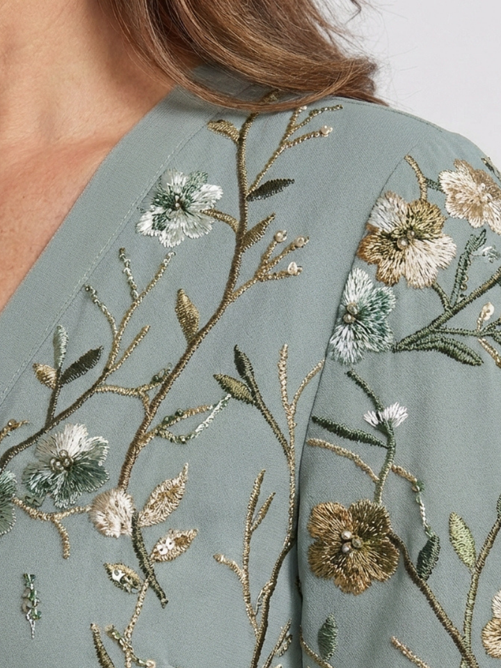 EVADNE | EMBROIDERED V NECK MAXI DRESS
