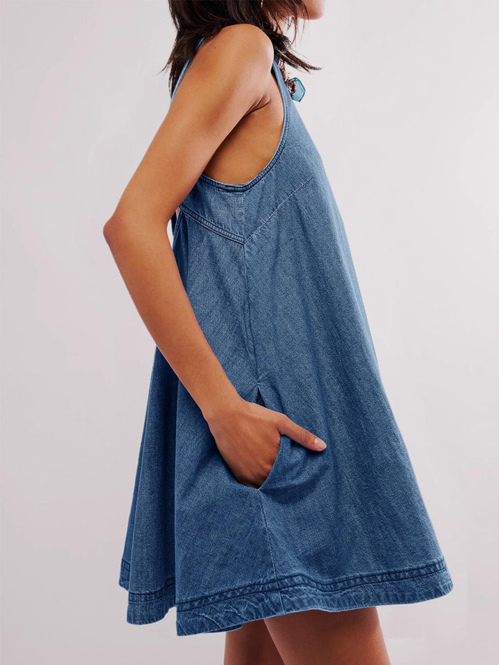 Nancy | Sleeveless Backless Denim Mini Dress