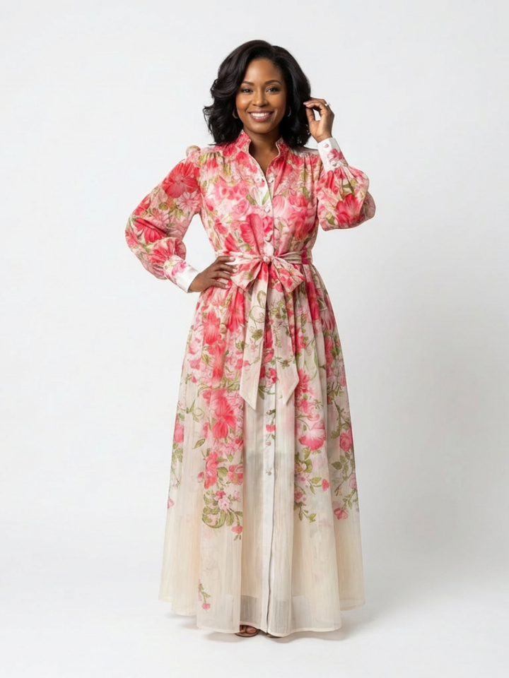 CRESSIDA | FLORAL SHEER LONG SLEEVE MAXI DRESS