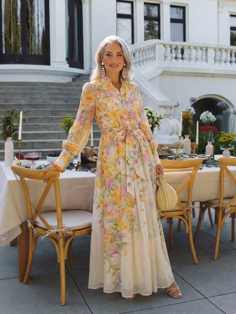 CRESSIDA | FLORAL SHEER LONG SLEEVE MAXI DRESS
