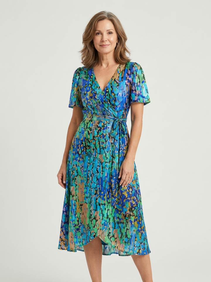ZAFRINA | ABSTRACT PATTERN MIDI DRESS