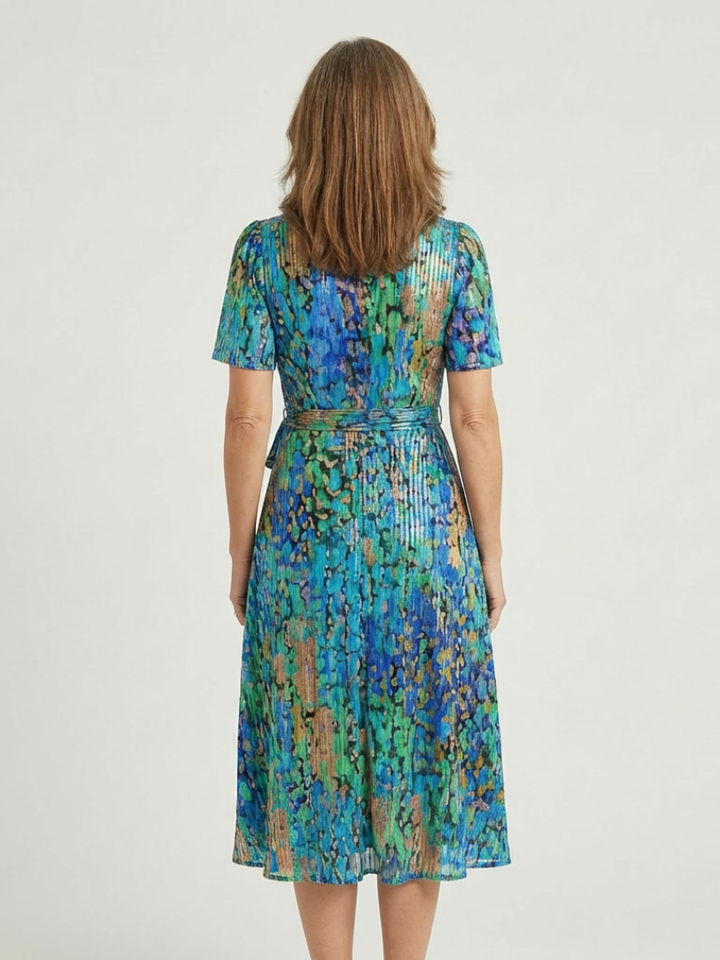 ZAFRINA | ABSTRACT PATTERN MIDI DRESS