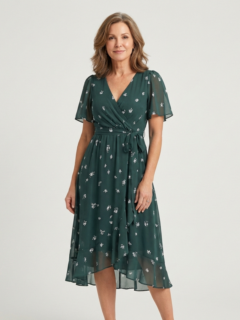 ZAFRINA | ABSTRACT PATTERN MIDI DRESS