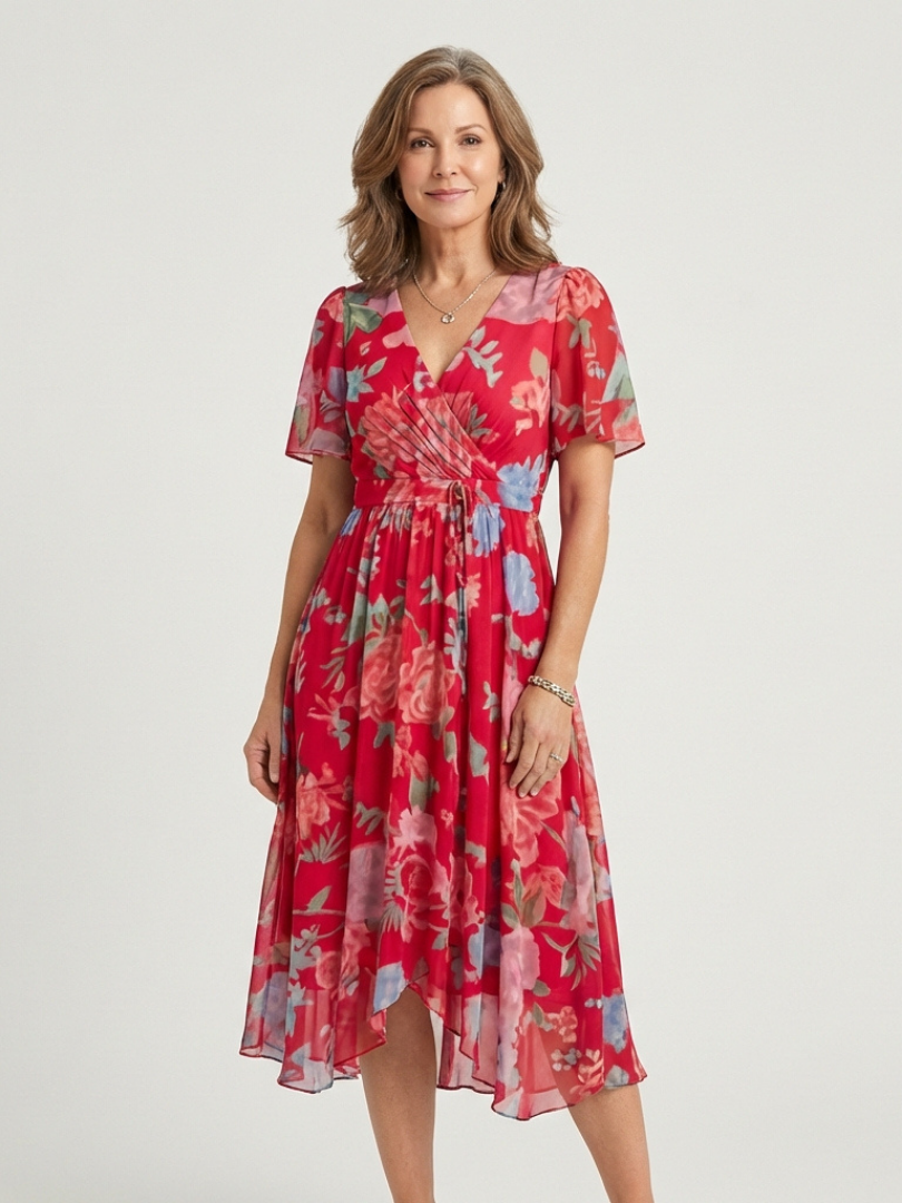 ZAFRINA | ABSTRACT PATTERN MIDI DRESS