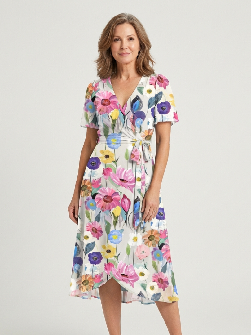 ZAFRINA | ABSTRACT PATTERN MIDI DRESS