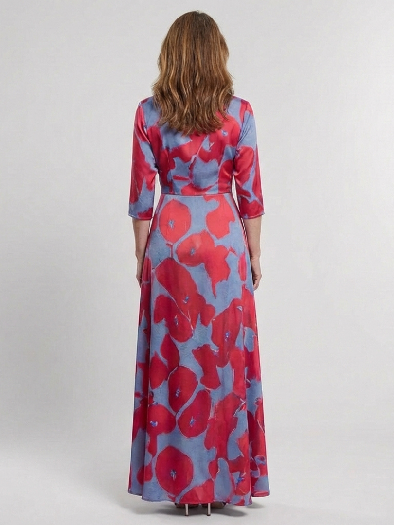 DANIELLE | THREE QUARTER SLEEVE V NECK FLORAL MAXI DRESS