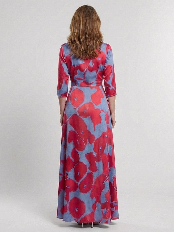 DANIELLE | THREE QUARTER SLEEVE V NECK FLORAL MAXI DRESS