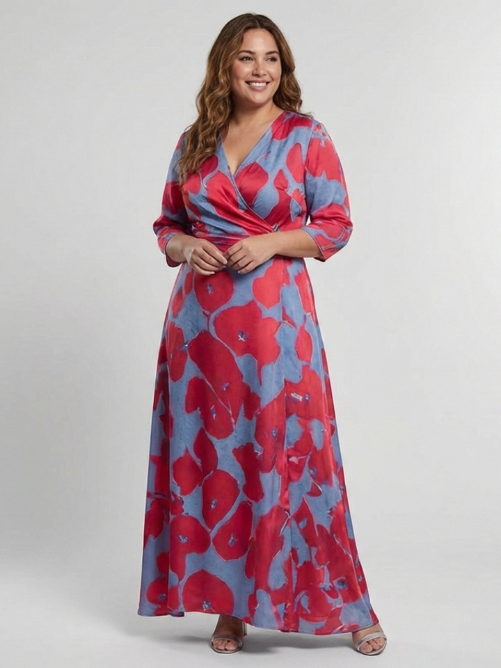 DANIELLE | THREE QUARTER SLEEVE V NECK FLORAL MAXI DRESS